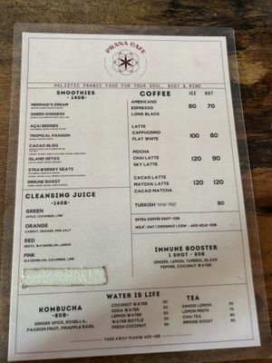 February menu  at PRANA Cafe Holistic Food in Koh Tao