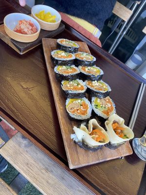 Vegan gimbap - didn’t eat the kimchi side most likely has fish   at Samcheongdang - 삼청당 in Seoul
