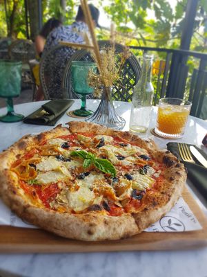 Pizza Capriciosa, best mozarella! at Plant Bistro in Ubud