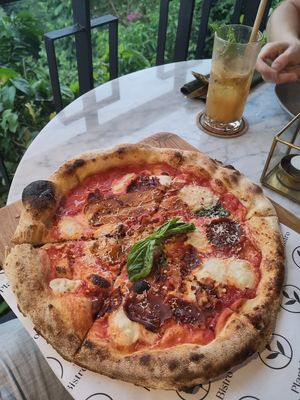 Don't Call Me Peperoni Pizza (with extra Bacon) at Plant Bistro in Ubud