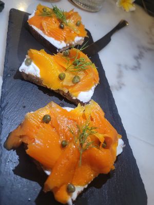 Vegan salmon on bread at Plant Bistro in Ubud