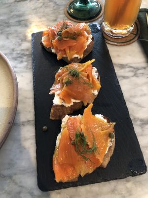 Salmon and cream cheese toast  at Plant Bistro in Ubud