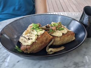 Savory French mushroom toast at Plant Bistro in Ubud