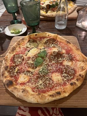 Vegan pizza pepperoni  at Plant Bistro in Ubud