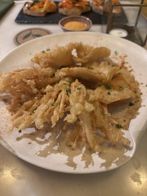 Fried enoki and oyster mushrooms  at Plant Bistro in Ubud