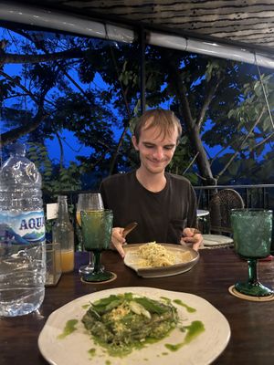 Carbonara and pesto lasagne  at Plant Bistro in Ubud
