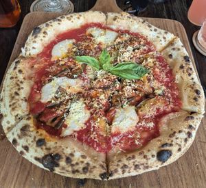 Parmigiana di melanzane pizza at Plant Bistro in Ubud