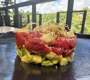 “Toona” and Avocado Tartare. Flavour and texture were fabulous and the small dollops of horseradish gave it a bit of kick   at Plant Bistro in Ubud