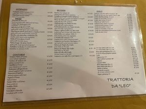 Menu as at 28.03.2024 at Trattoria Da Leo in Lucca