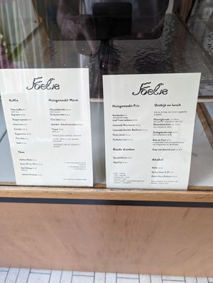 The menu features homemade & fermented drinks, breakfast & lunch at Foelie in Antwerpen