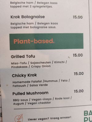Deel van het menu met de plant based croques. at Bar Pur in Antwerpen