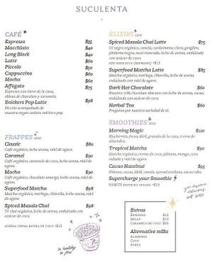 Menu 8/23 at Suculenta Armida in Monterrey