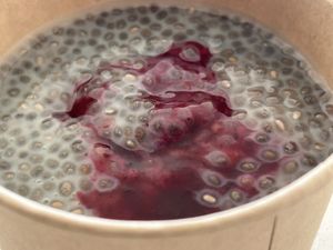 Chai and raspberry compote   at La Carmanyola in Girona