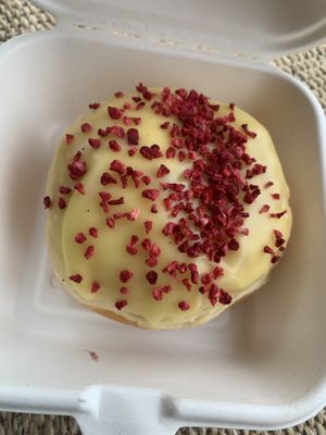 Lemon and raspberry  at Golden Glaze Dougnuts  in Worcester