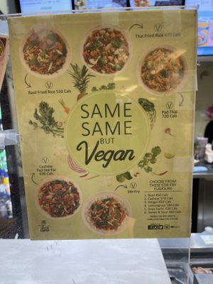 Poster promoting Vegan items  at Thai Express  in Kitchener