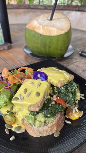 Tofu toast vegan Benedict  #Veganuary at Selem Gadang Healthy Food in Canggu