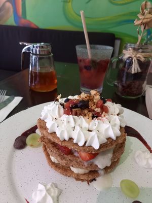 Pancakes would have been pretty unexciting without the toppings. With the toppings it was nice at Bio & Natural - Con Constituyentes in Playa Del Carmen