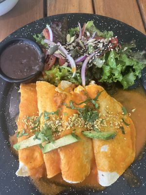 Vegan breakfast enchiladas (sub egg for tofu)  at Bio & Natural - Con Constituyentes in Playa Del Carmen