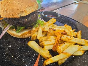 Portobello mushroom burger..yum at Bio & Natural - Con Constituyentes in Playa Del Carmen