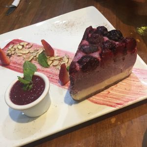 Raw vegan berry cheezecake  at Bio & Natural - Con Constituyentes in Playa Del Carmen