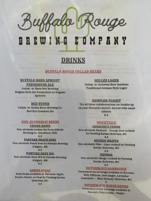 Menu  at Buffalo Rouge Brewing in Kelowna