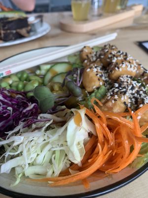 Crispy tofu on salad   at Buffalo Rouge Brewing in Kelowna