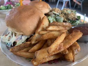 Sliders with 1/2 Fries and 1/2 Caesar Salad   at Buffalo Rouge Brewing in Kelowna