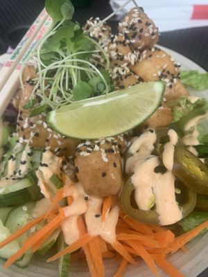 Noodles w Tofu  at Buffalo Rouge Brewing in Kelowna