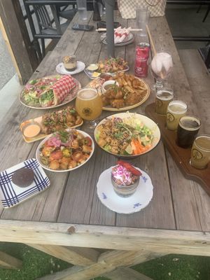 Meal and drinks  at Buffalo Rouge Brewing in Kelowna