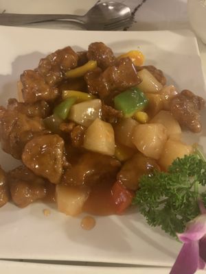 Sweet and sour vegan pork at Gong De Lin in Melbourne