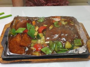 Sizzling 'beef' in black pepper sauce at Gong De Lin in Melbourne