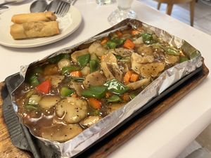 Delicious teppanyaki mushrooms and spring rolls  at Gong De Lin in Melbourne