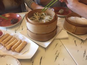 vegetable dumplings and spring rolls  at Gong De Lin in Melbourne