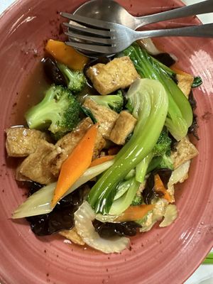 Tofu and mixed vegetables   at Gong De Lin in Melbourne