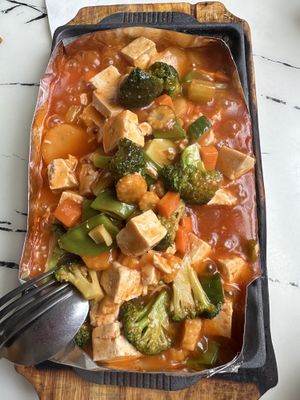 Sizzling tofu in tomato w  at Gong De Lin in Melbourne