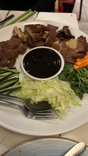 Peking “duck” pancakes  at Gong De Lin in Melbourne