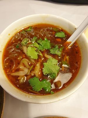 Hot+Sour Potato Noodle Soup w/Peanut Sauce $14.80 - noodles were not chewy as expected, had more of a rice noodle texture - too soft at Gong De Lin in Melbourne