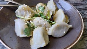 Chilli dumplings at Gong De Lin in Melbourne