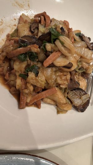 Fried rice cake with Chinese cabbage. It was a bit stuck together but had a nice flavour   at Gong De Lin in Melbourne