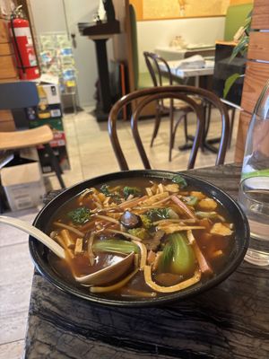 Spicy Hot (re ? tempereature) and Sour Noodle Soup ($3 extra for adding veggies)  at Gong De Lin in Melbourne