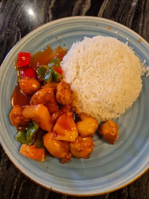 Sweet & sour pork with rice ($16.30): very nice, quite tangy at Gong De Lin in Melbourne