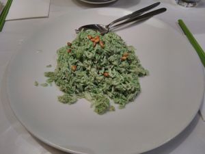 Moss and pine nut fried rice at Gong De Lin in Melbourne