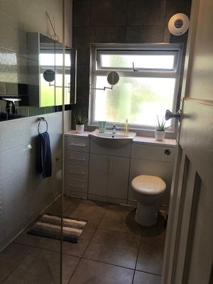 In summer, not overlooked. Hang a curtain at night and roller blind about to be fitted. at Kettering B&B in Kettering