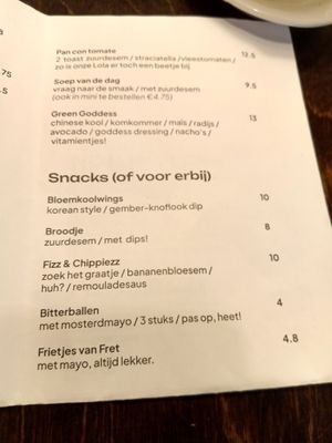 Light bites menu (July 2025) at Fret  in Den Bosch