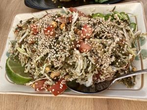 BK’s stylesignature tea leaf salad at Burmese Kitchen in San Francisco