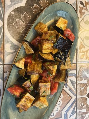 Aubergine and tomato salad   at Navat in Osh