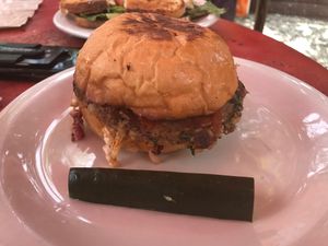 Sriracha Burger at Mead's Green Door Cafe in Orange