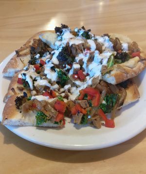 vegan-terranean pizza at Mead's Green Door Cafe in Orange