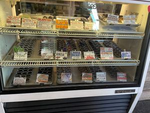 Display for chocolates. Prices range from $1-3. All vegan, except some with honey. at Oh Mi Organics in St Johns