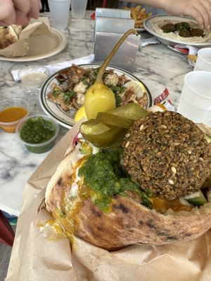 Falafel sandwich - look at that SPICY pepper  at Chutzpah Kitchen  in Westfield